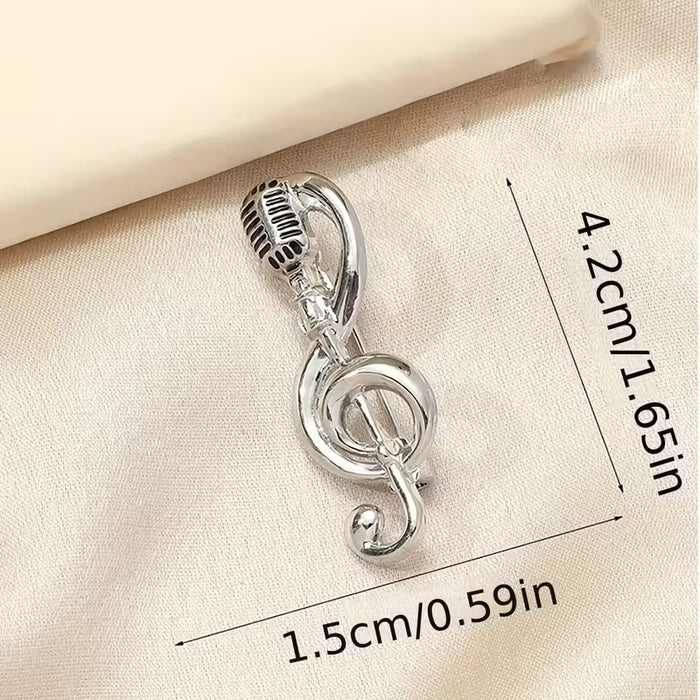 1 ud., Elegante Broche de Nota Musical, Alfiler de Solapa con Micrófono