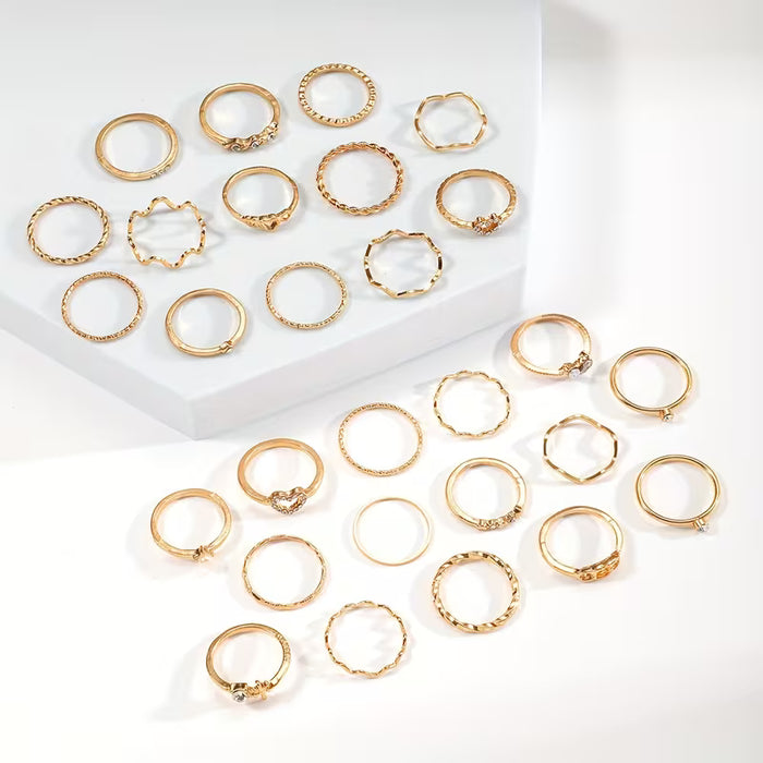 28 Piezas de Juego de Anillos Elegantes y Sexys con Rhinestones y Detalles, Conjunto de Joyería