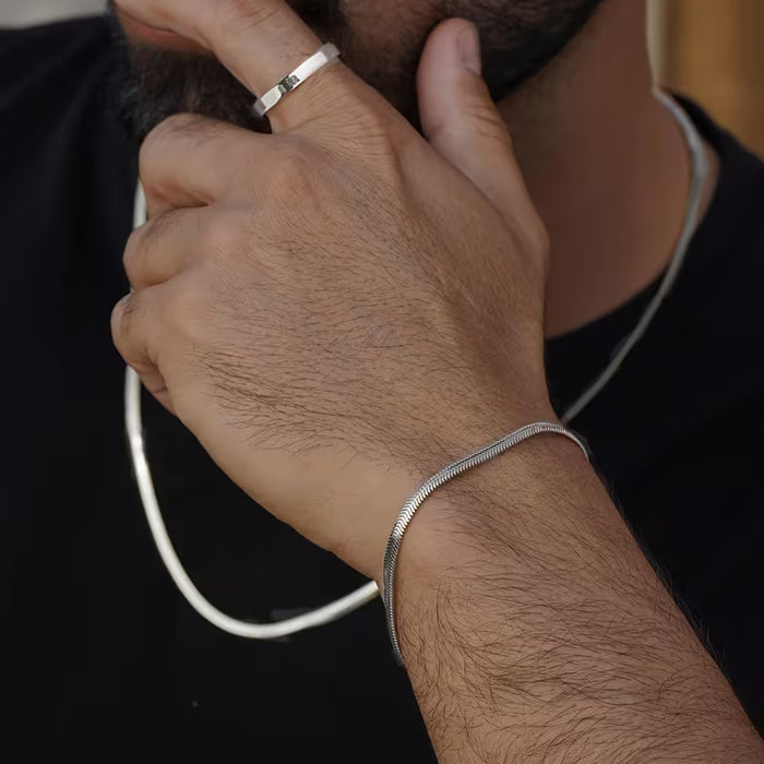 Juego de 3 piezas: Pulsera, collar y anillo de cadena de serpiente de acero inoxidable minimalista