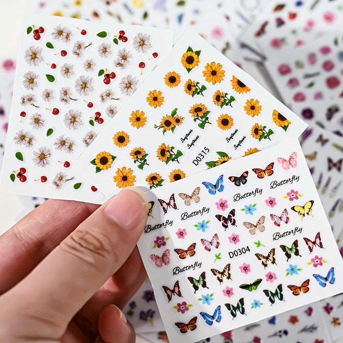 Set de 30 hojas de calcomanías 3D florales para uñas con diseños modernos