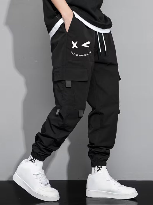 Pantalones cargo de tobillo para hombre con diseño estampado de doble bolsillo cargo
