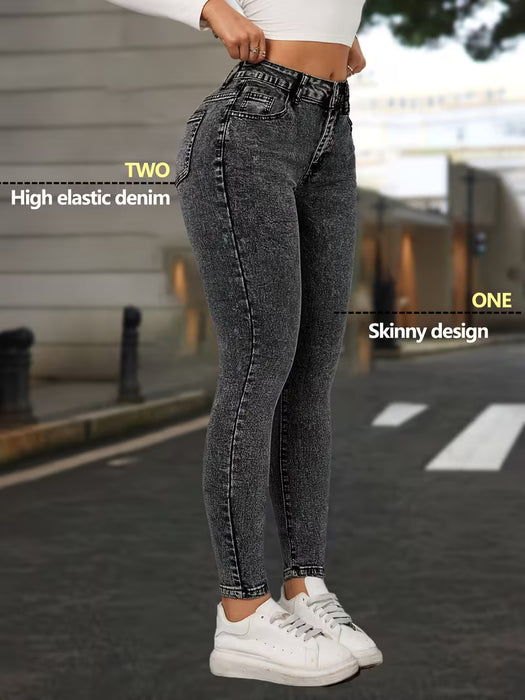 Jeans Skinny de Cintura Alta para Mujer en con Dobladillo Desgastado
