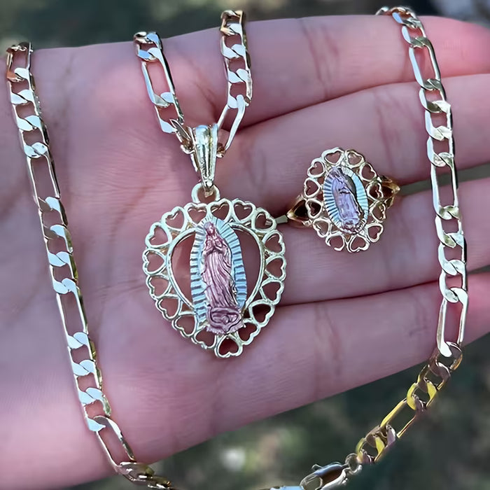 Juego de 2 piezas de collar y anillo de Nuestra Señora de Guadalupe