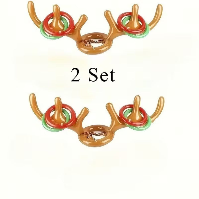 Juego de lanzamiento de aros con cuernos de reno inflables, juego de 2 piezas