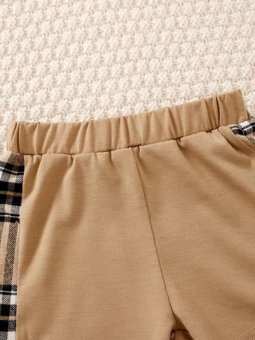 Camisetas con Cuello de Cuadros para Niño y Shorts Casuales con Cintura Elástica