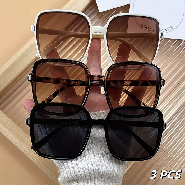 Conjunto de 3 gafas de sol cuadradas de lujo ligero, marco de PC combinado