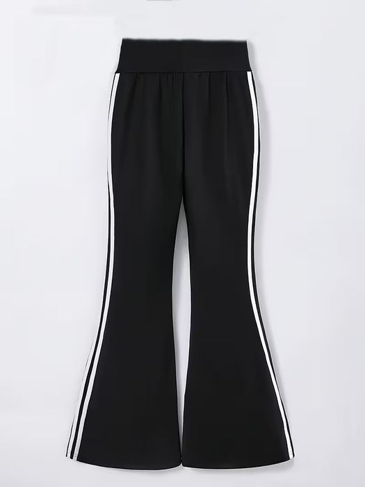 Pantalones acampanados ajustados versátiles de cintura media para niñas con línea de correas laterales