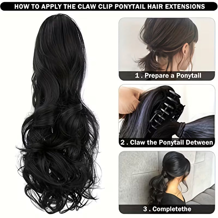 Extensiones de cola de caballo onduladas largas de 22 pulgadas