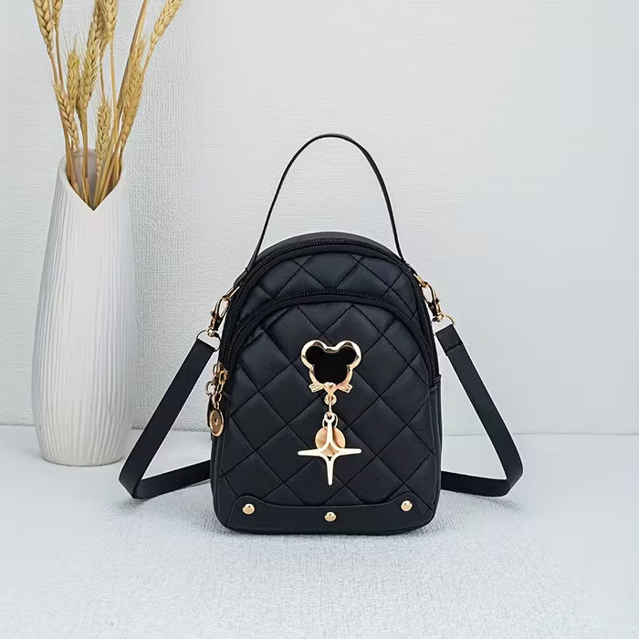 Mini Mochila de moda con diseño de diamantes y un moderno bolso tote de doble cremallera