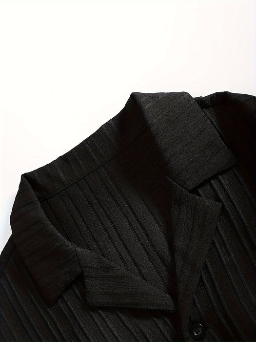 Conjunto de vacaciones casual para hombre, 2 piezas, con textura de rayas, tejido cómodo