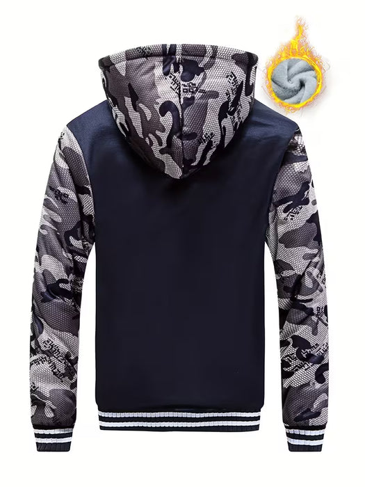 Sudadera con Capucha de Camuflaje y Forro Polar para Hombre con Cremallera