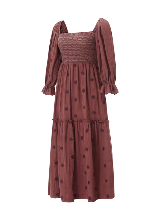 Vestido de Mujer Vintage con Cuello Cuadrado y Mangas Abullonadas