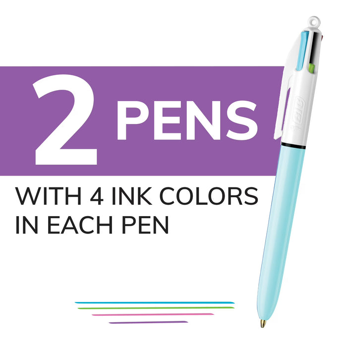 Bolígrafos BIC de moda de 4 colores, punta mediana (1,0 mm), paquete de 2 unidades