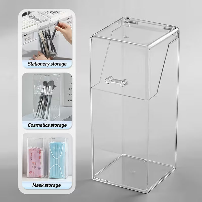 1pc Cubo de Almacenamiento de Escritorio con Tapa para Brochas de Maquillaje y Porta Lápices