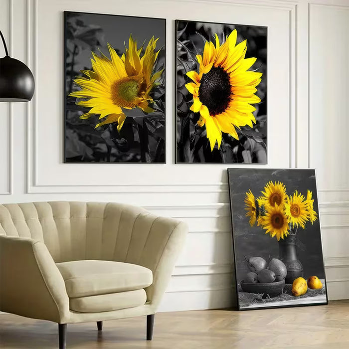 Set de 3 piezas de Arte de pared de girasoles estilo rústico 2D plano 25*30cm sin marco