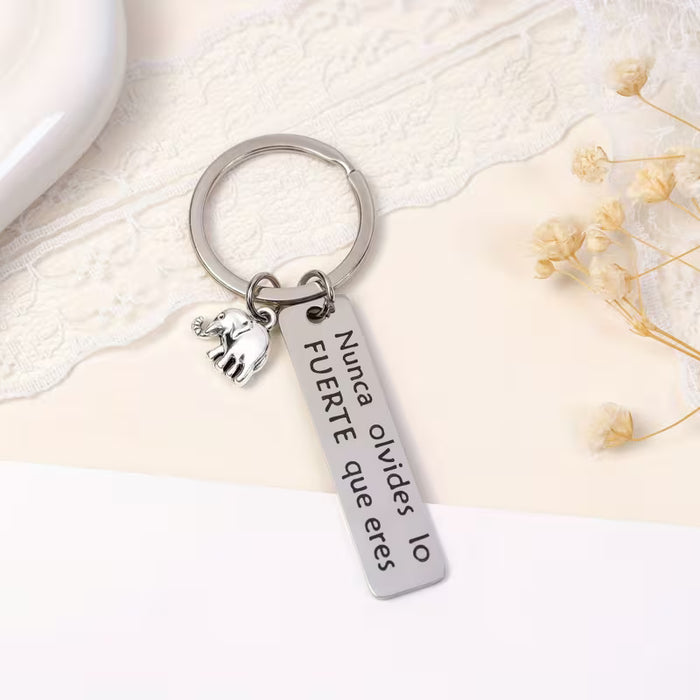 Colgante de Acero Inoxidable con Elefante Motivacional y Letras