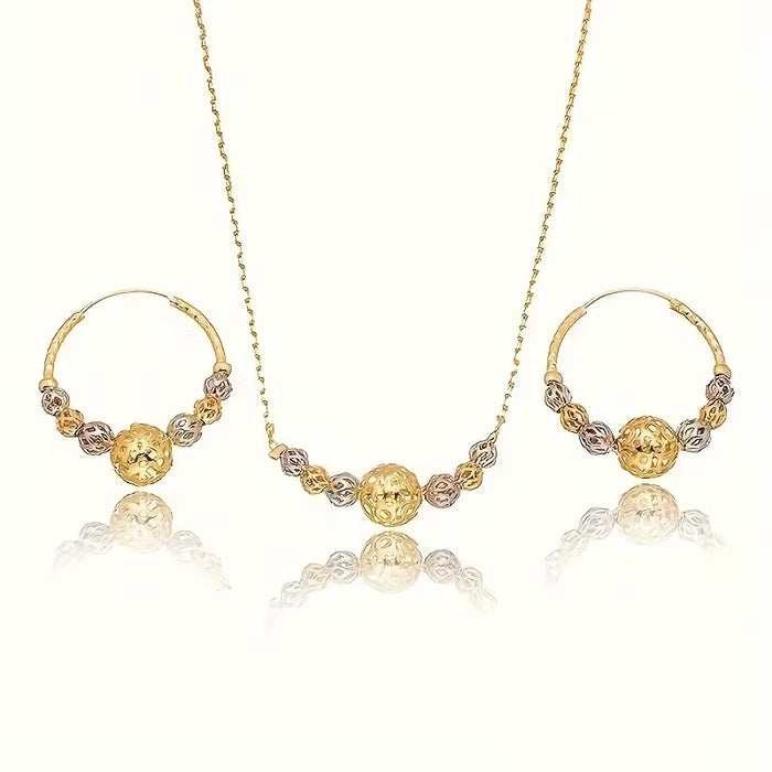 3 Piezas Nuevo Juego de Collar y Aretes Circulares Huecos