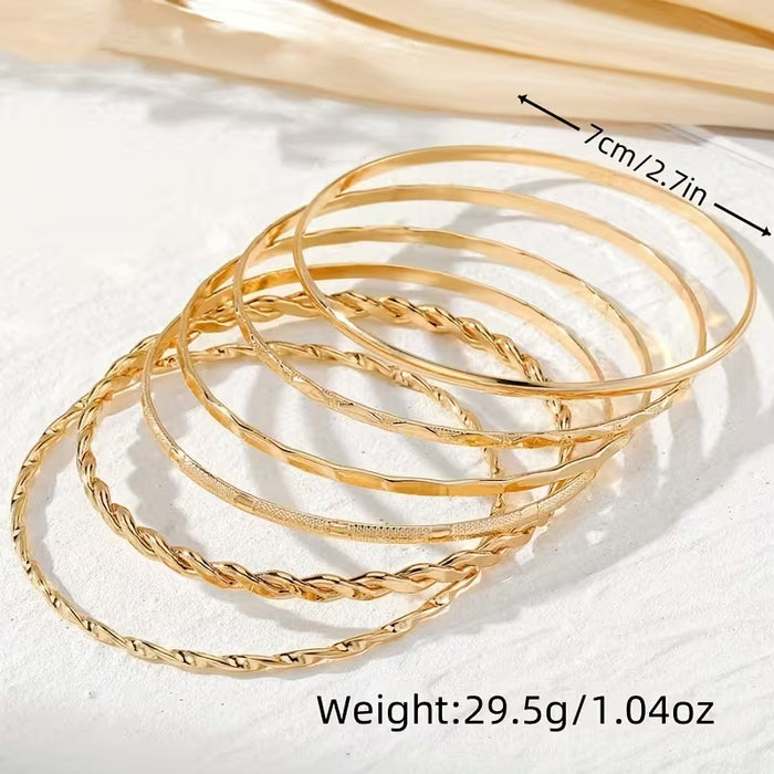Juego de 6 pulseras para mujer con diseño retorcido y efecto metálico, elegante y moderno