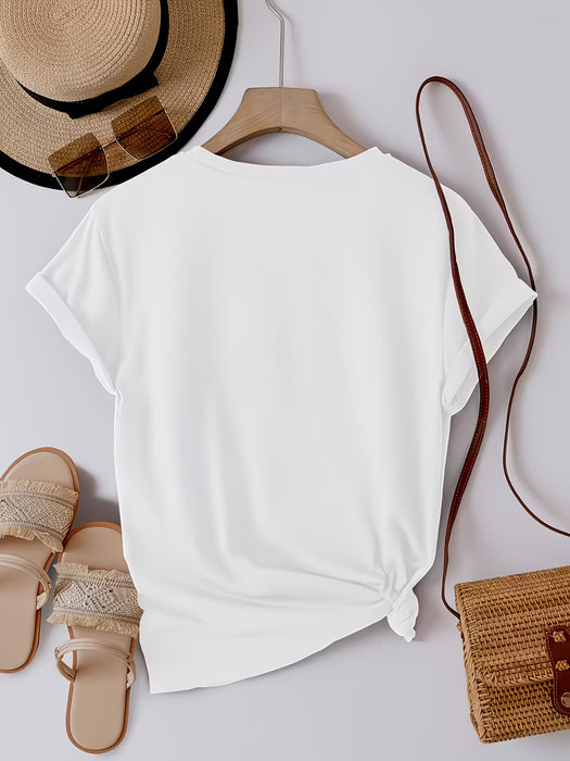 Shein Camiseta de manga corta con estampado de cerezas doradas metálicas