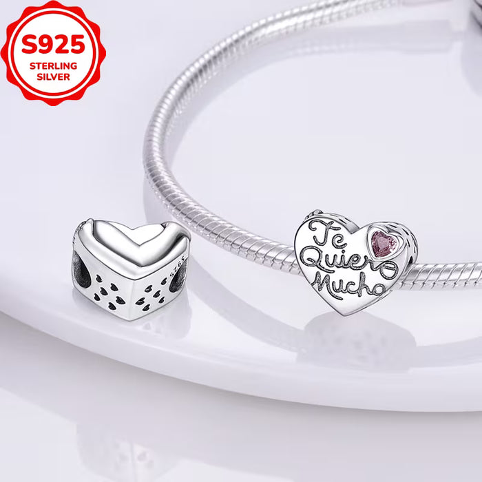 Colgante de 1 pieza con dije de cuenta de corazón guardián de plata de ley