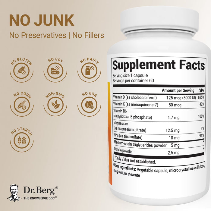 Dr. Berg Suplemento vitamínico D3 y K2 - D3 K2 5000 UI, 60 cápsulas