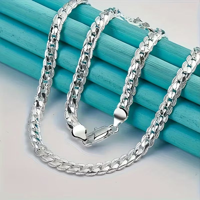 Collar de lujo y elegante con relieve plateado de doble cara para hombres y mujeres 50cm