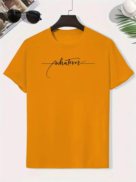 Camiseta de Algodón con Estampado "WHATEVER" De Manga Corta y Cuello Redondo