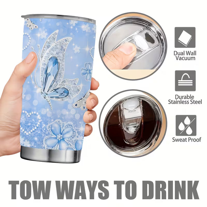 Vaso Térmico de Viaje Aislada con Paredes Dobles de 20Oz con Diseño de Mariposa