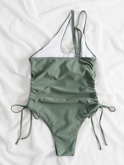 Shein Swim Vcay Traje de baño de una pieza sin aros con cordón lateral