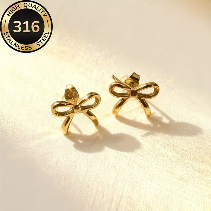 Par de Pendientes pequeños hipoalergénicos con diseño de nudo de mariposa