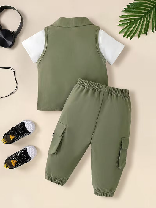 Conjunto de 3 piezas: Ropa de verano para niño con camiseta blanca de estampado de letras