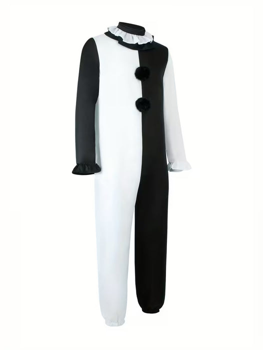 Disfraz de payaso aterrador para hombre para Halloween - un mono espeluznante en blanco y negro