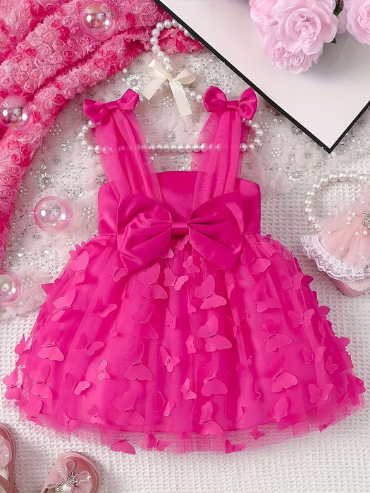 Vestido de Malla Color Sólido, con Tirantes, estampado de Mariposa 3D