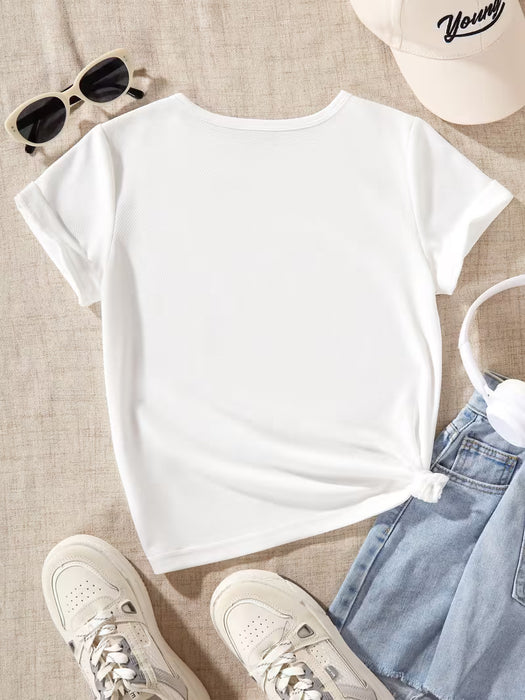 Camiseta de Manga Corta con Estampado de Leopardo Blanco para Niñas