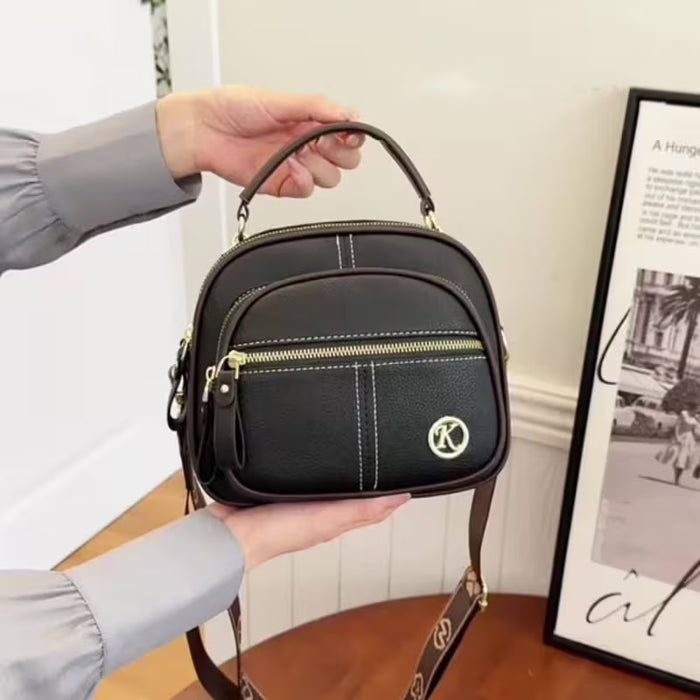 Bolso bandolera de PU de color sólido, compacto y portátil para mujer