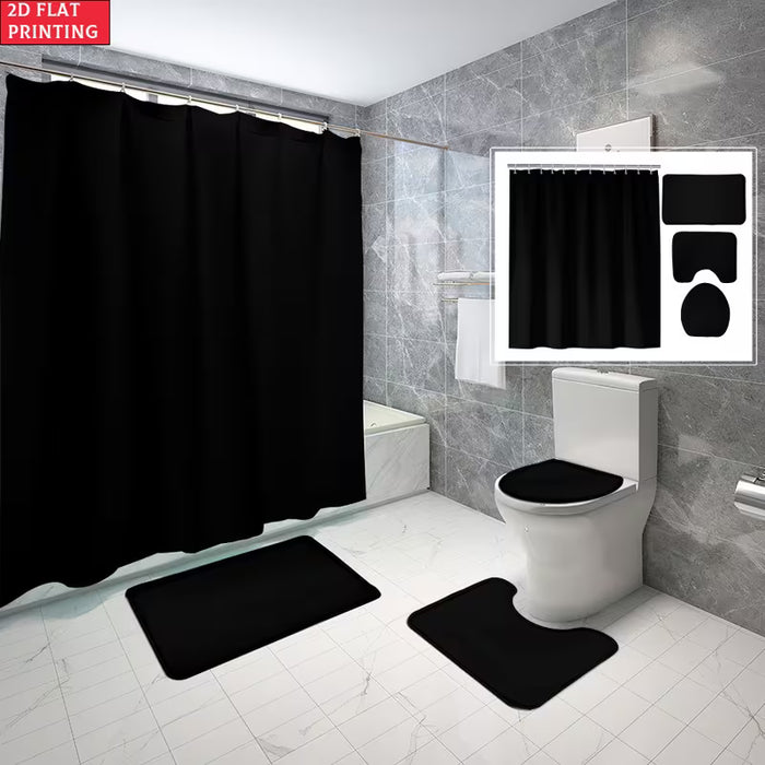 Juego de cortinas de ducha con patrón de fondo negro plano 2D, 2D plano, 4 piezas