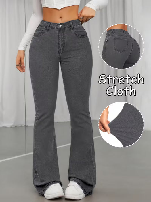 GILIPUUR MH1025 Pantalones Largos de Mezclilla Rectos de Color Sólido, Elásticos, Versátiles, Modernos