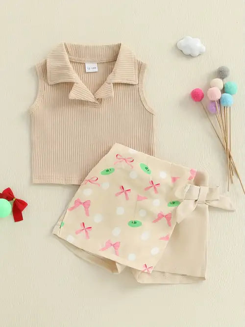 Conjunto de 2 piezas Top sin mangas con solapa de niña con pantalón corto
