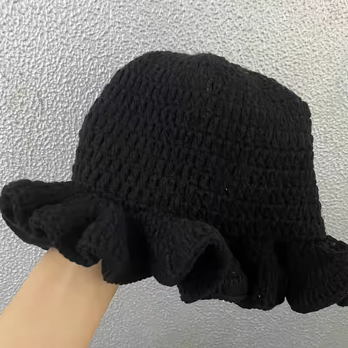 1 Gorra de Balde con Volantes de Crochet Transfronteriza para Mujer