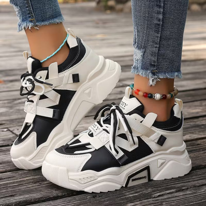 Zapatos deportivos transpirables de malla de suela gruesa para mujer