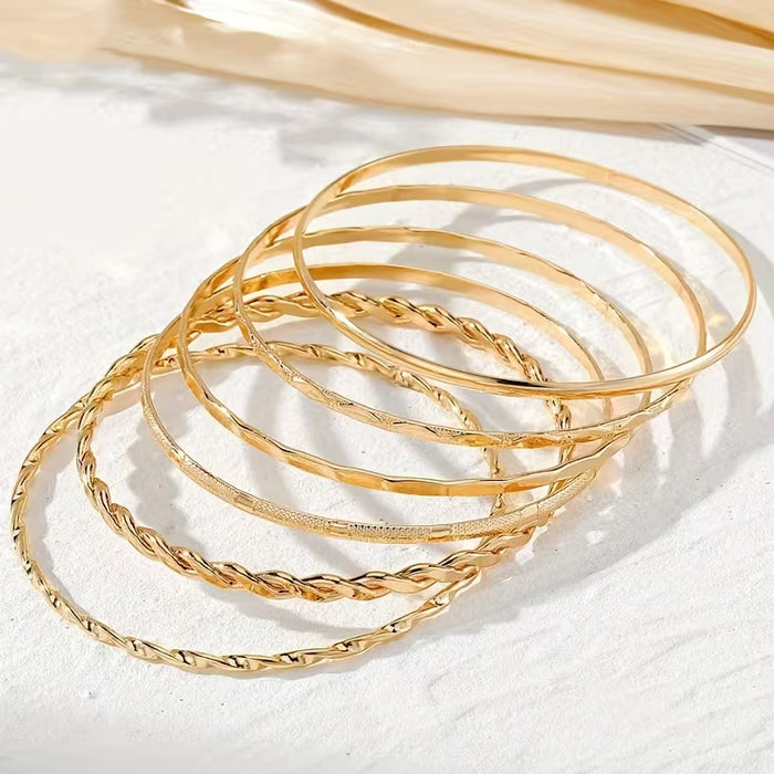 Juego de 6 pulseras para mujer con diseño retorcido y efecto metálico, elegante y moderno