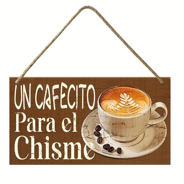 1pc Letrero Colgante de Madera con Temática de Café - "Un Café Para El Chisme"