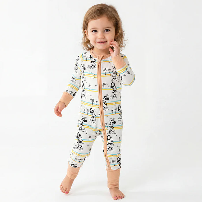 Pijama con cremallera de bambú con estampado de palmera y ratón de dibujos animados