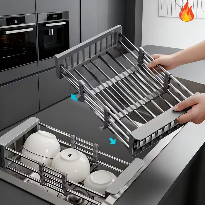 Organizador de acero inoxidable para fregadero ajustable
