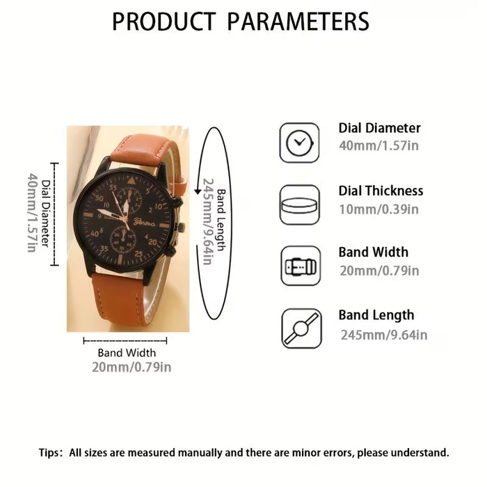 4 Piezas de Moda Nueva Reloj Deportivo de Cuarzo en Cuero PU + Pulseras