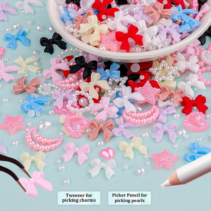 500pcs de Resina de Estrellas, Corazones y Lazos Perfectos para Arte de Uñas y Manualidades
