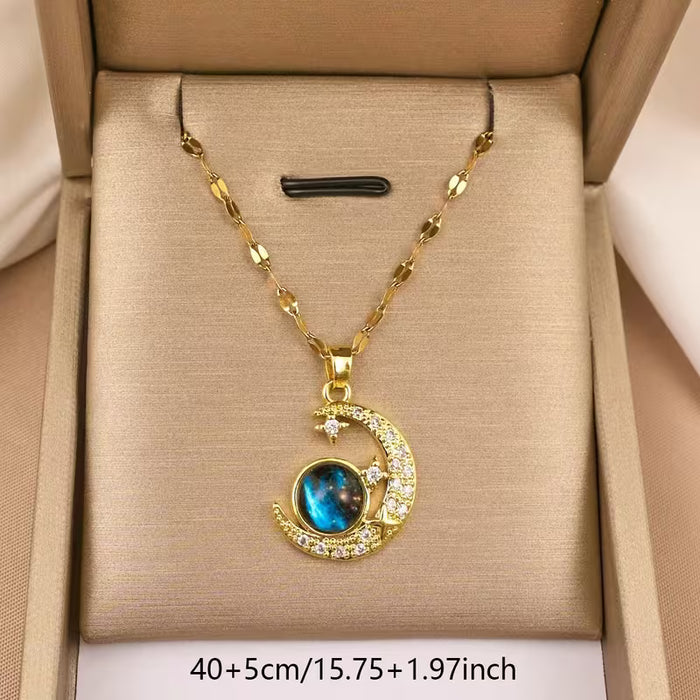 1pc Collar de Acero Inoxidable con Colgante de Diseño Luna Espacial, para Uso Diario