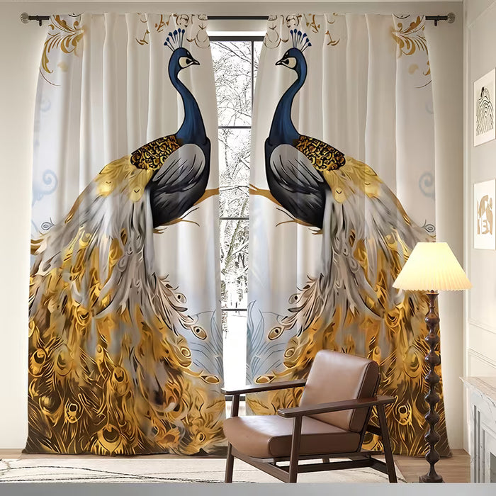 Juego de 2 cortinas con diseño de danza de pavos reales