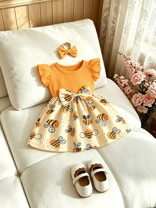 Vestido de verano sin mangas para bebé niña con estampado de abeja