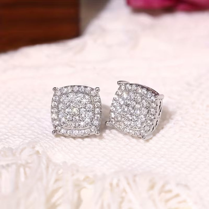 Arete de Mujer con Piedras Brillantes Cuadrada, Elegante con Brillo de Estrás